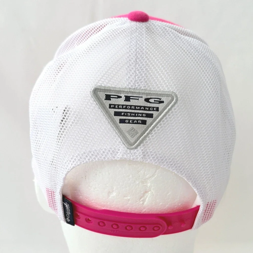 Columbia PFG Pink White Floral Nautical Flag Womens Snapback Trucker‎ Hat Cap - Picture 4 of 8